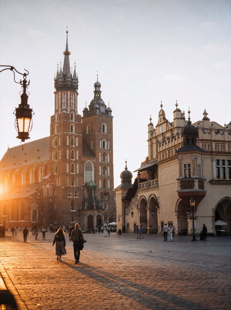 Kraków main square at golden hour